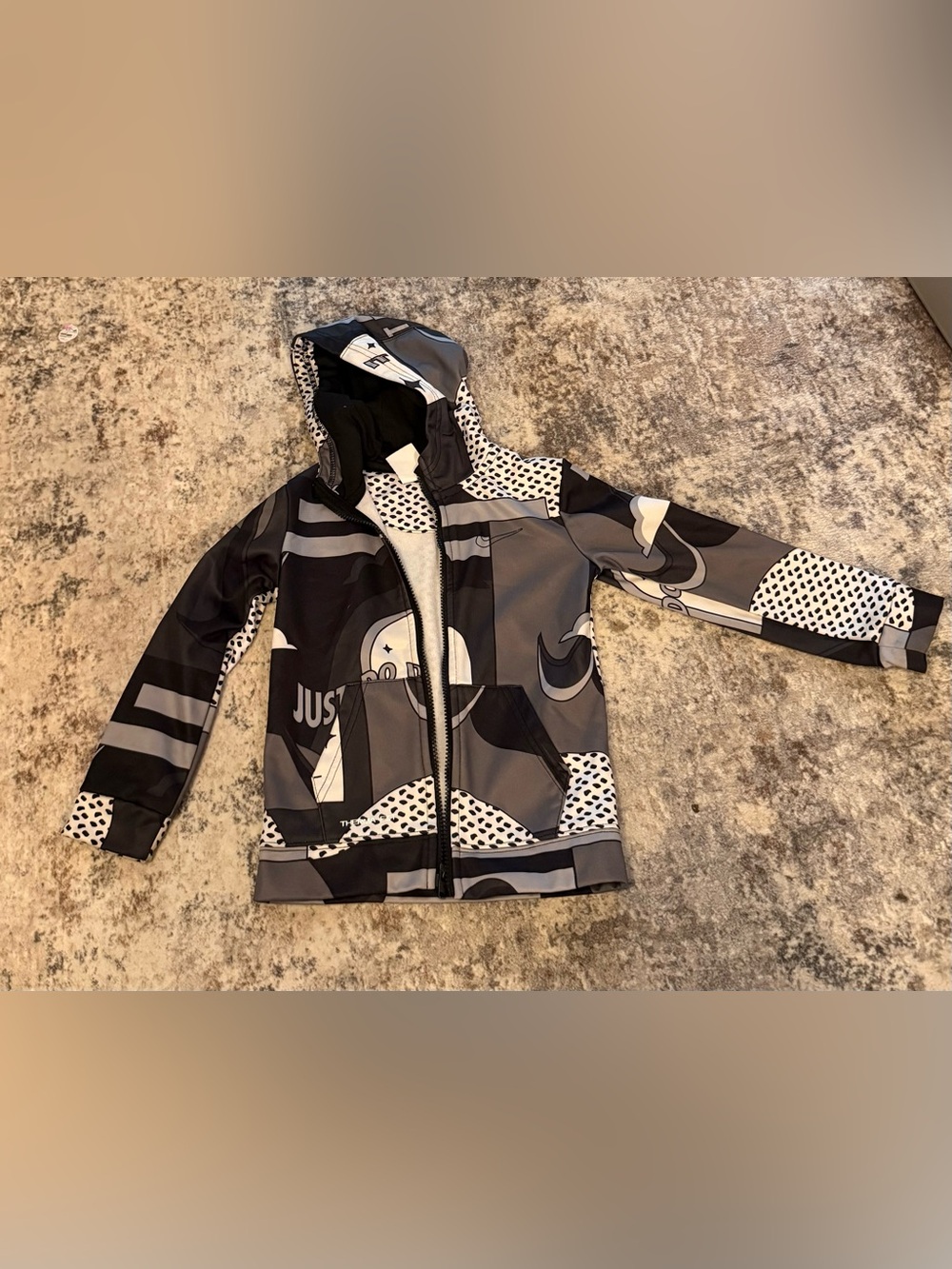 Nike Kids Black & Gray Graphic Hooded Rain Jacket